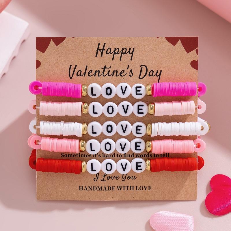 Ingemark 10 Styles Romantic Soft Ceramic Acrylic Beads Letter Chain Bracelet Boho Sweet Heart Bangles Y2K Aesthetics Jewelry New