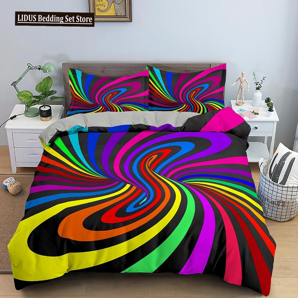 Psychedelic Duvet Cover Set For Kid Adult Boy Comforter Cover Fractal Art Abstract Artwork Polyester Bedding Set King Queen Size