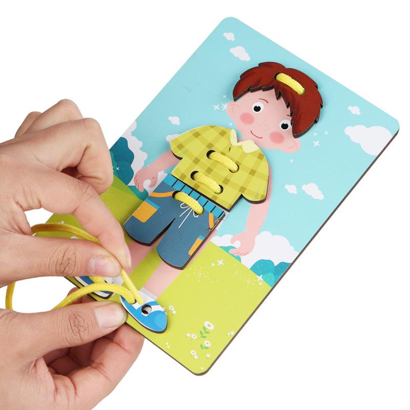Children's Early Education Puzzle Ability Changing Clothes Puzzle Wooden Threading Board Changing Games Boys and Girls Building Blocks Baby Toys