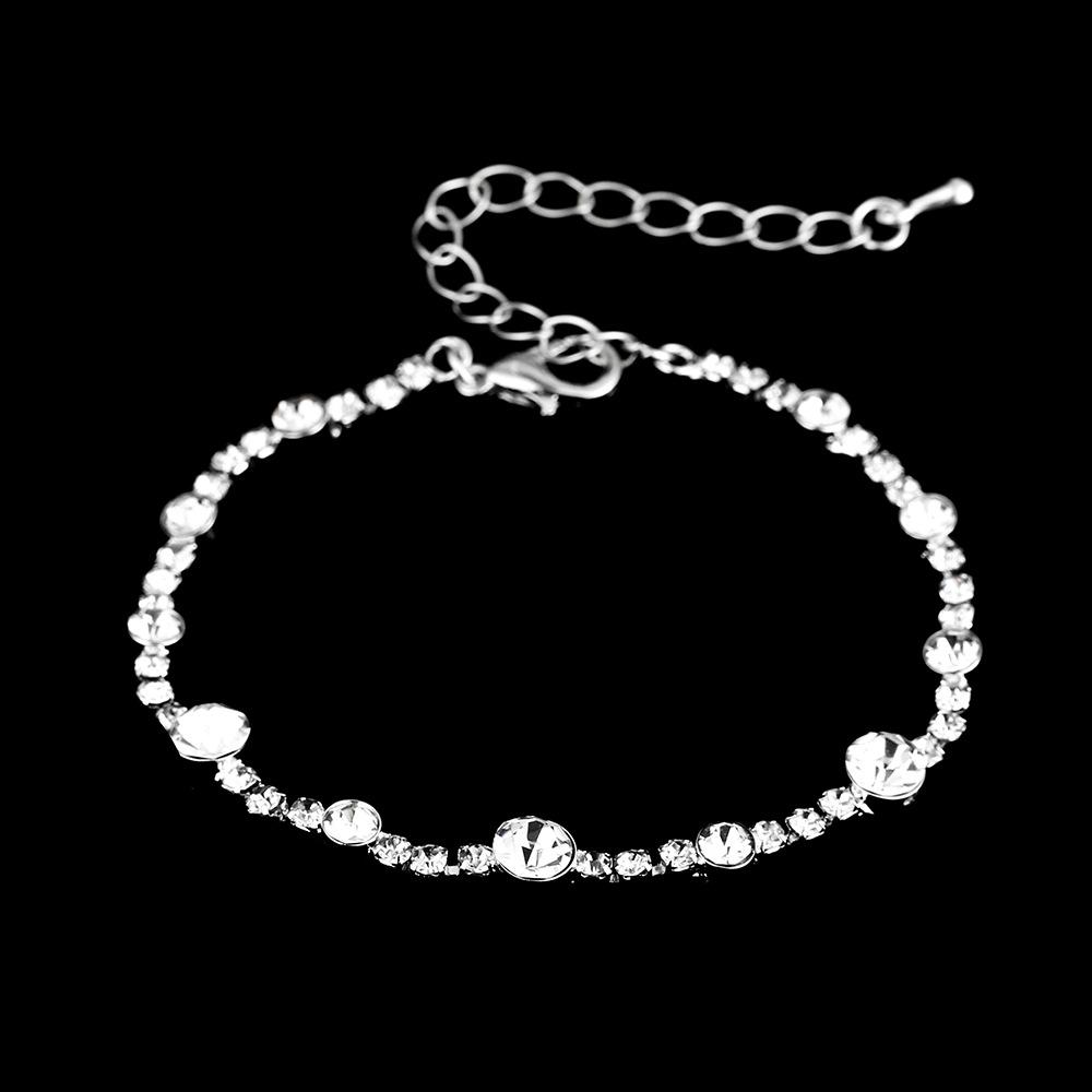 Stříbrná vodní diamantová šperková sada: Dámské náušnice, náhrdelník a náramek - Jednoduché třídílné svatební doplňky