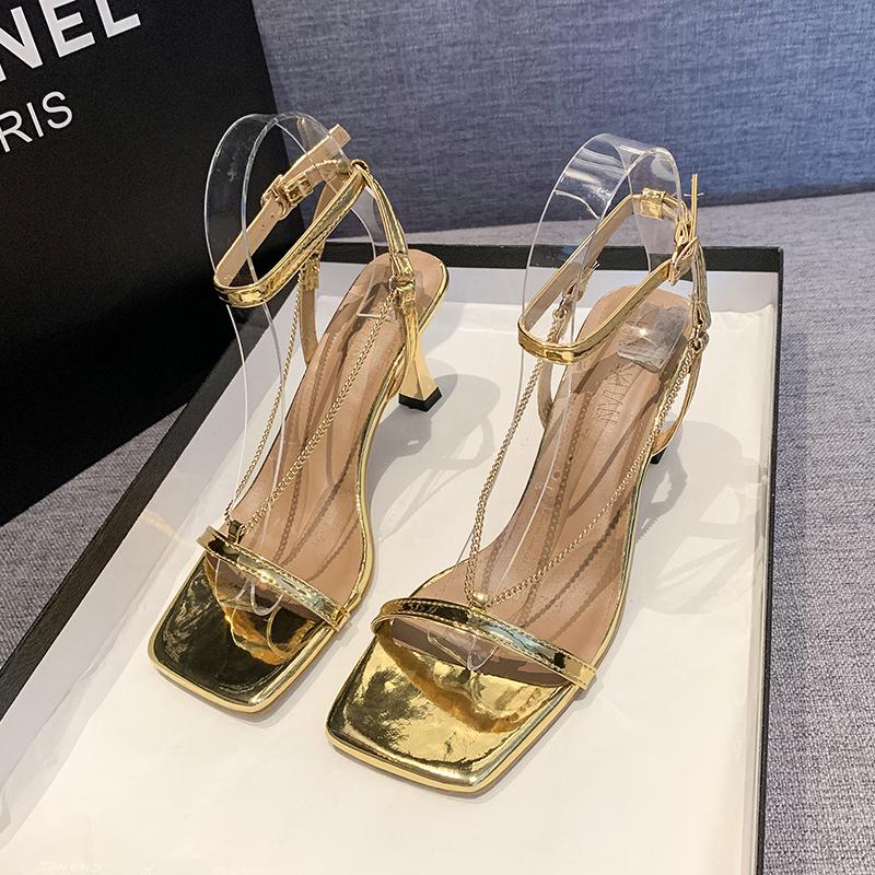 Fashion Women's Fashion Sandals Buckle High Heels Korean Style New Elegant Open Toe Square Head Solid Colour Party Walking Shoes