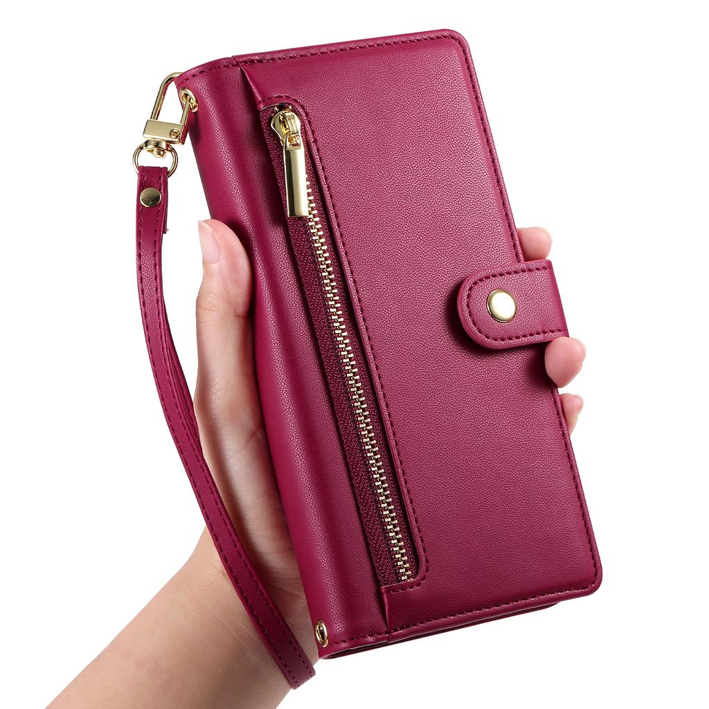 For Oppo Reno14 Pro 5G (Global) Case Zipper Pocket Wallet Leather Phone Cover with Straps
