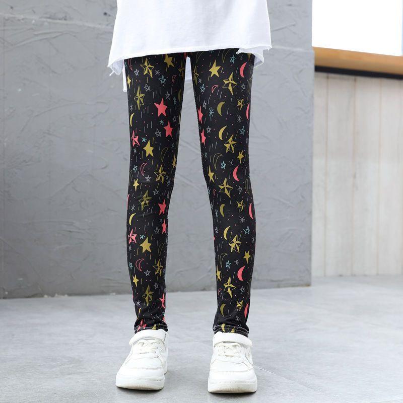 Girls' Summer Thin Children's Elastic Leggings with Milk Silk Printed Pants Mosquito Proof