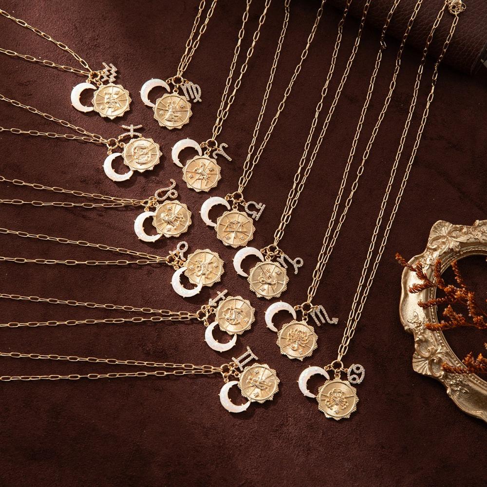 Light Luxury 12 Constellation Necklace Moon Sun Bohemian Golden Necklace Summer