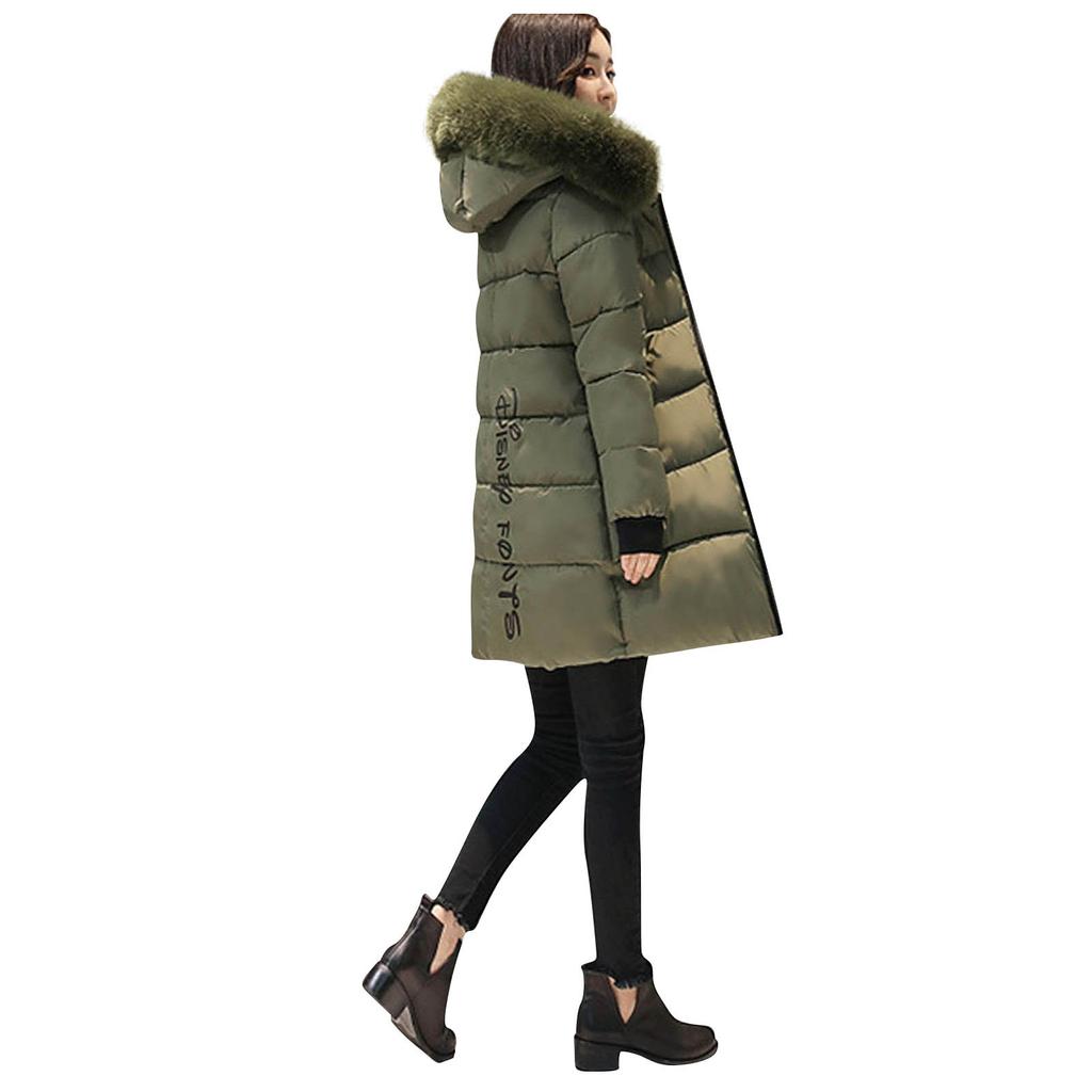 Women's Fashion Big Hair Collar Slim Waist Long Down Cotton Jacket Cotton Coat