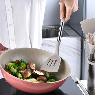 Kitchen Utensils Set Silicone Stainless Steel Handle Non Slip Heat Resistant Cooking Utensils Set for Home Apartments