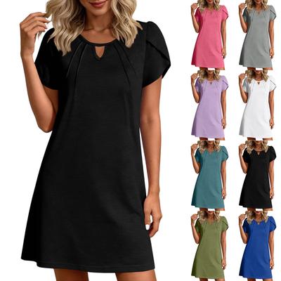 Vestido de Playa Casual y Elegante con Cuello Redondo para Mujer: Vestido de Manga Corta y Corte Holgado