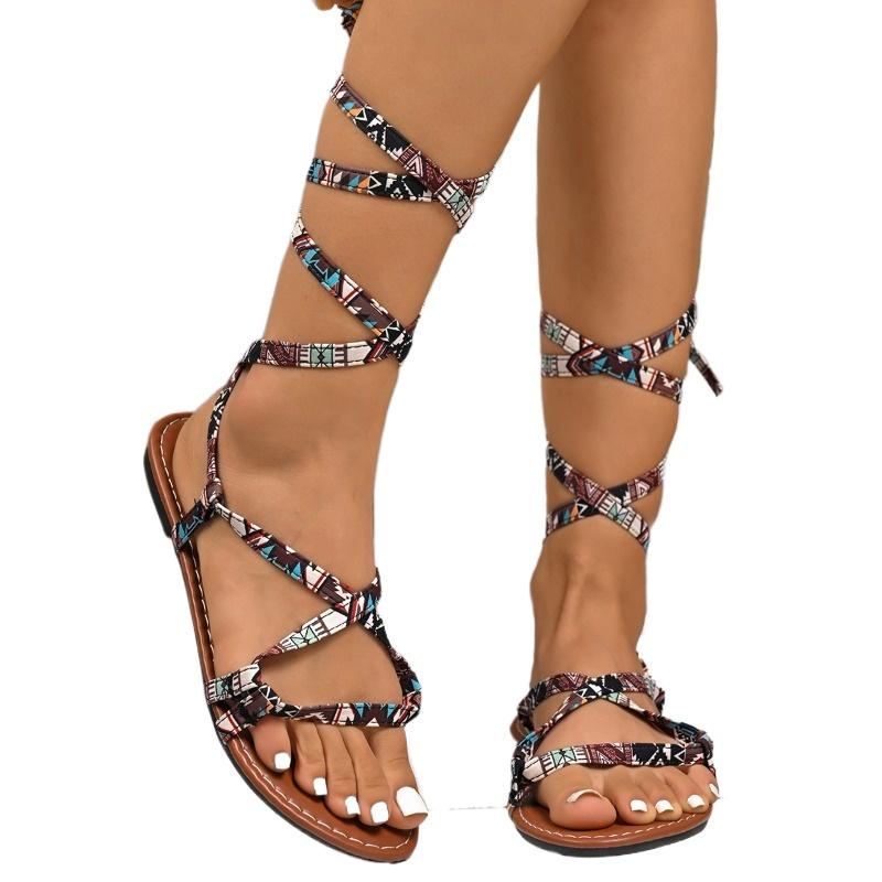 Mode Skor för Kvinnor 2025 Gladiator Damsandaler Casual Sandaler Kvinnor Mode Ankel Snörning Romerska Skor Damer Sommar Platta Sandaler