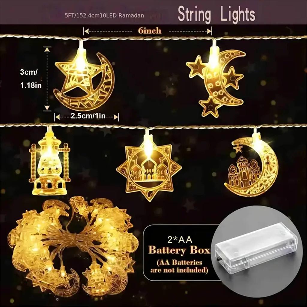 1.5M/3M Moon Star Castle Oil String   Light  Battery Power EID Mubarak Holiday Decoration