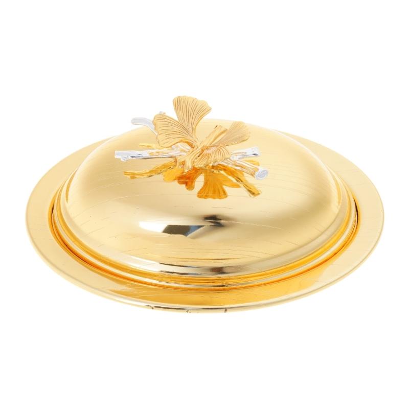 

Golden Fruit Nut Tray Kitchen Countertop Serving Dish European Butter Dish with Lid Dessert Cake Storage Holder