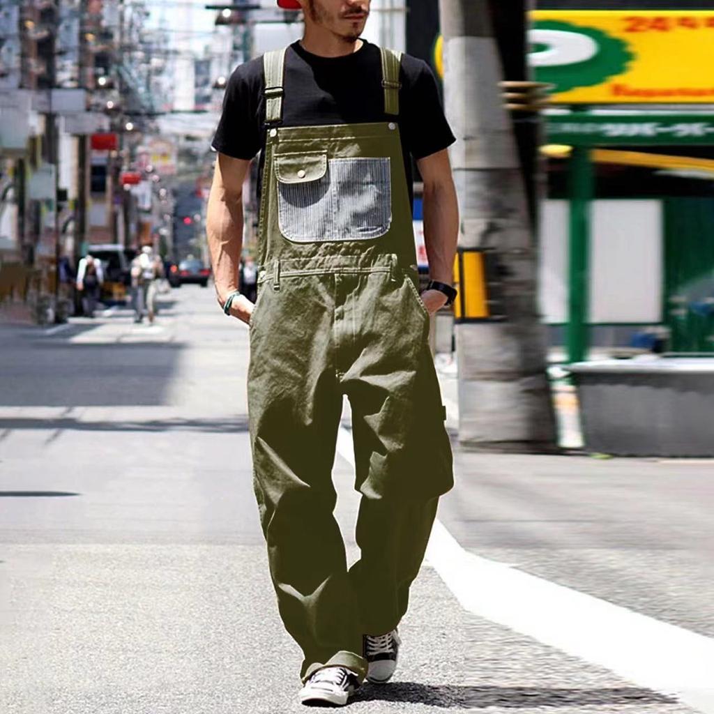 Men'S Work Jumpsuit Casual Retro Versatile Shoulder Straps Personalized Jumpsuit Patch Multi Pocket Shoulder Straps Overalls