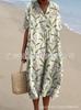 New Loose Casual Comfortable V-neck Digital Printing Pleated Large Version Dress