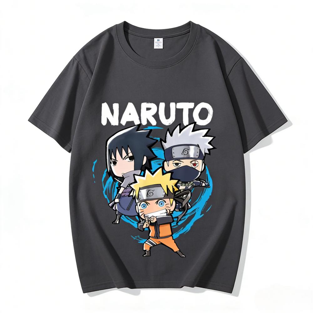 Naruto Kids Cotton T-Shirt,Adult Boys Girls Family Matching Casual Tee,Anime Chibi Team 7 Naruto Sasuke Kakashi Print Beige Tops