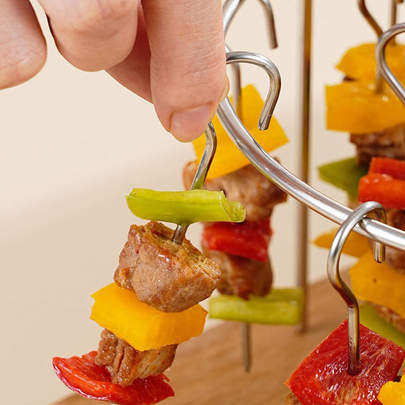 Kitchen Vertical Skewers Holder Round Air Fryer Grill Rack Detachable Grill Kebab Rack with Steel Sticks