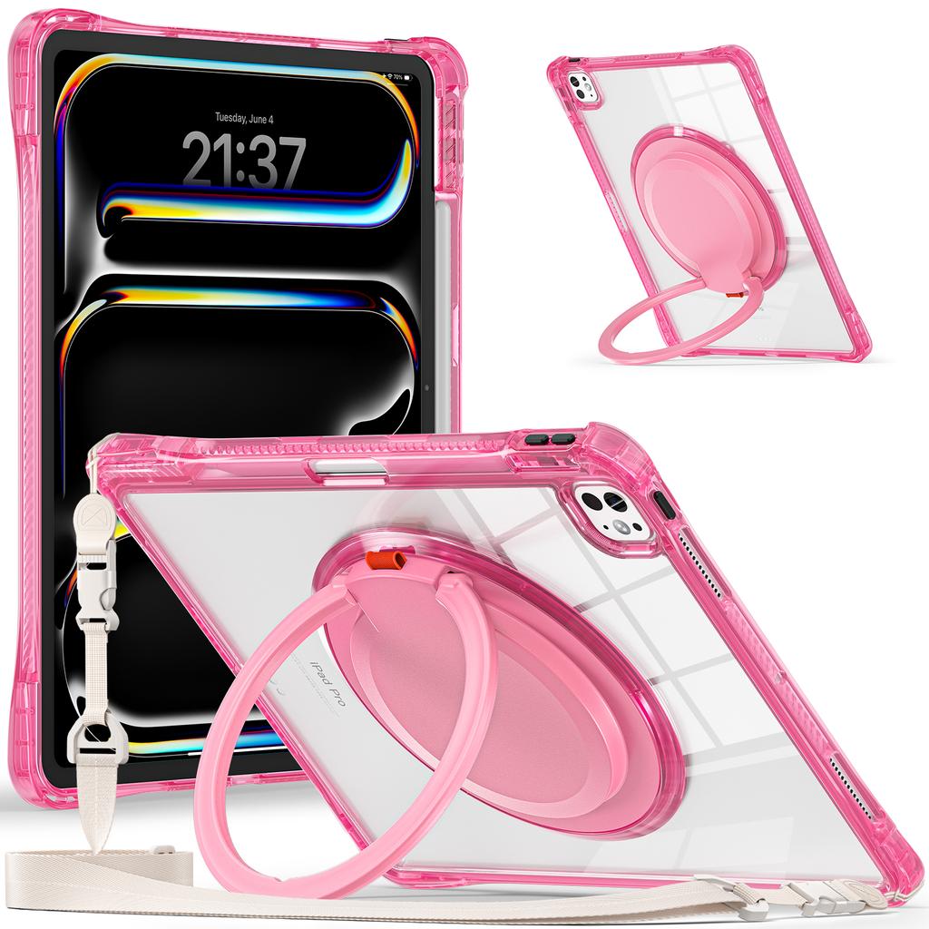 For iPad Pro 13 (2024) Case with Shoulder Strap Kickstand PC+TPU+Acrylic Tablet Cover