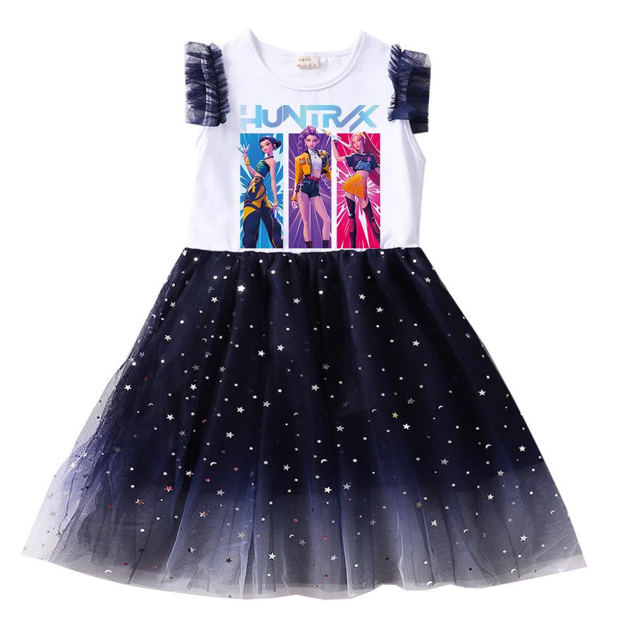 Sukienka dla dzieci Huntrix Kpop Łowca Demonów Urodziny Łowcy Demonów Kpop Kostium Dziecięcy Ubrania dla Dziewczynek Sukienki Midi Ubrania dla Dziewczynek