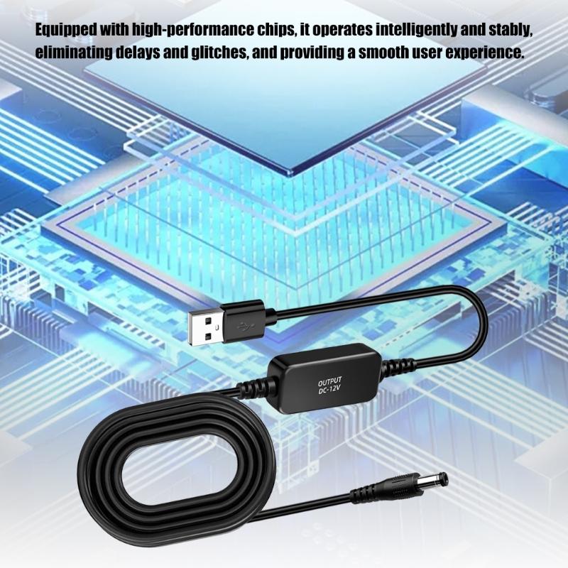 USB 5V to 12V DC5.5mm Connector Cable with Integrated Conversion Module for Compatible Low-Power Equipment and Backup Setups