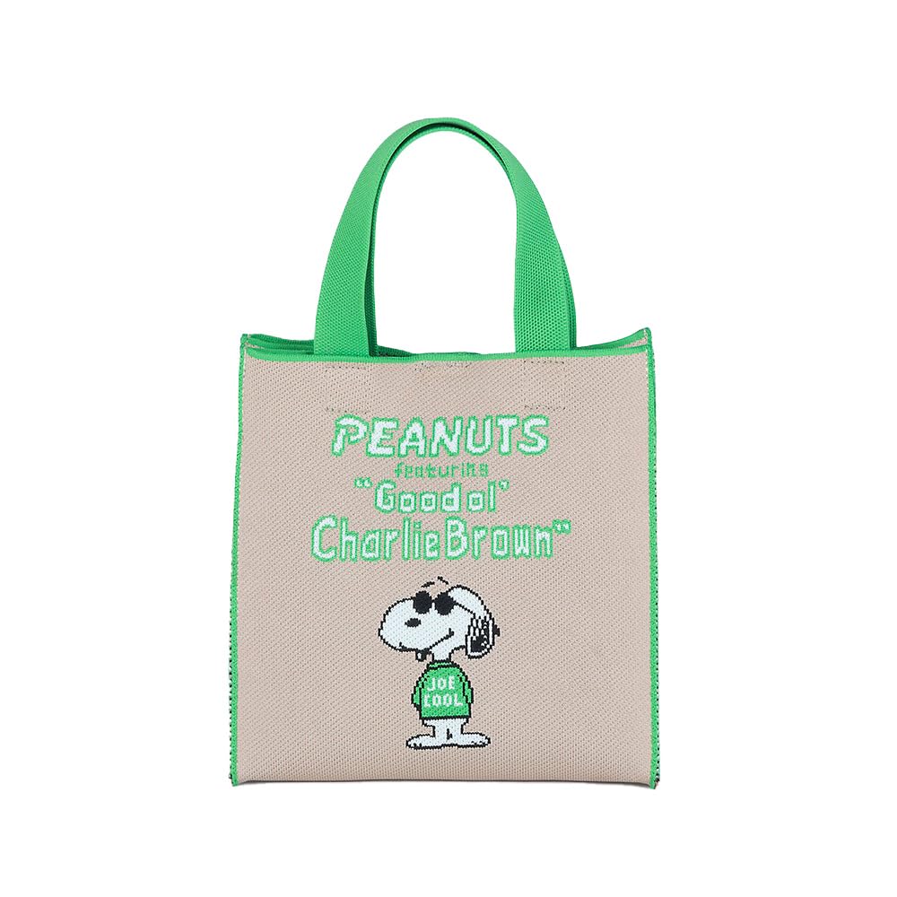 HEMING S 1080501 винтажная кубическая сумка PEANUTS, жаккардовая сумка-тоут, дополнительная сумка, сумка для ланча, Peanuts Snoopy JOE COOL (Серый x Зеленый)