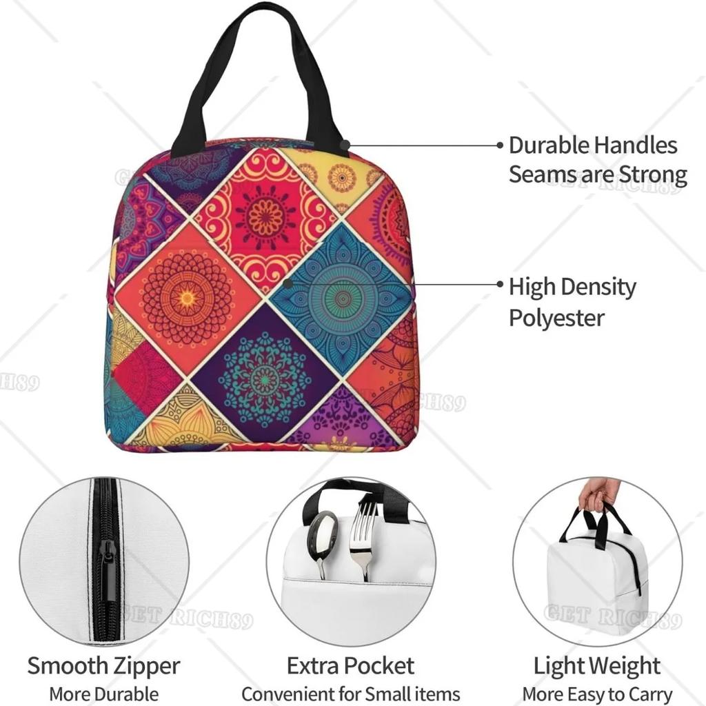 Sac à déjeuner vintage oriental mandala résistant à l'eau pour femmes, glacière isotherme pour dame, adultes, travail, université, pique-nique, plage