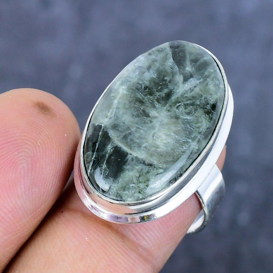 Natürlicher Seraphinit Edelstein 925 Sterlingsilber Schmuck Ring Größe 8.5 o4B61