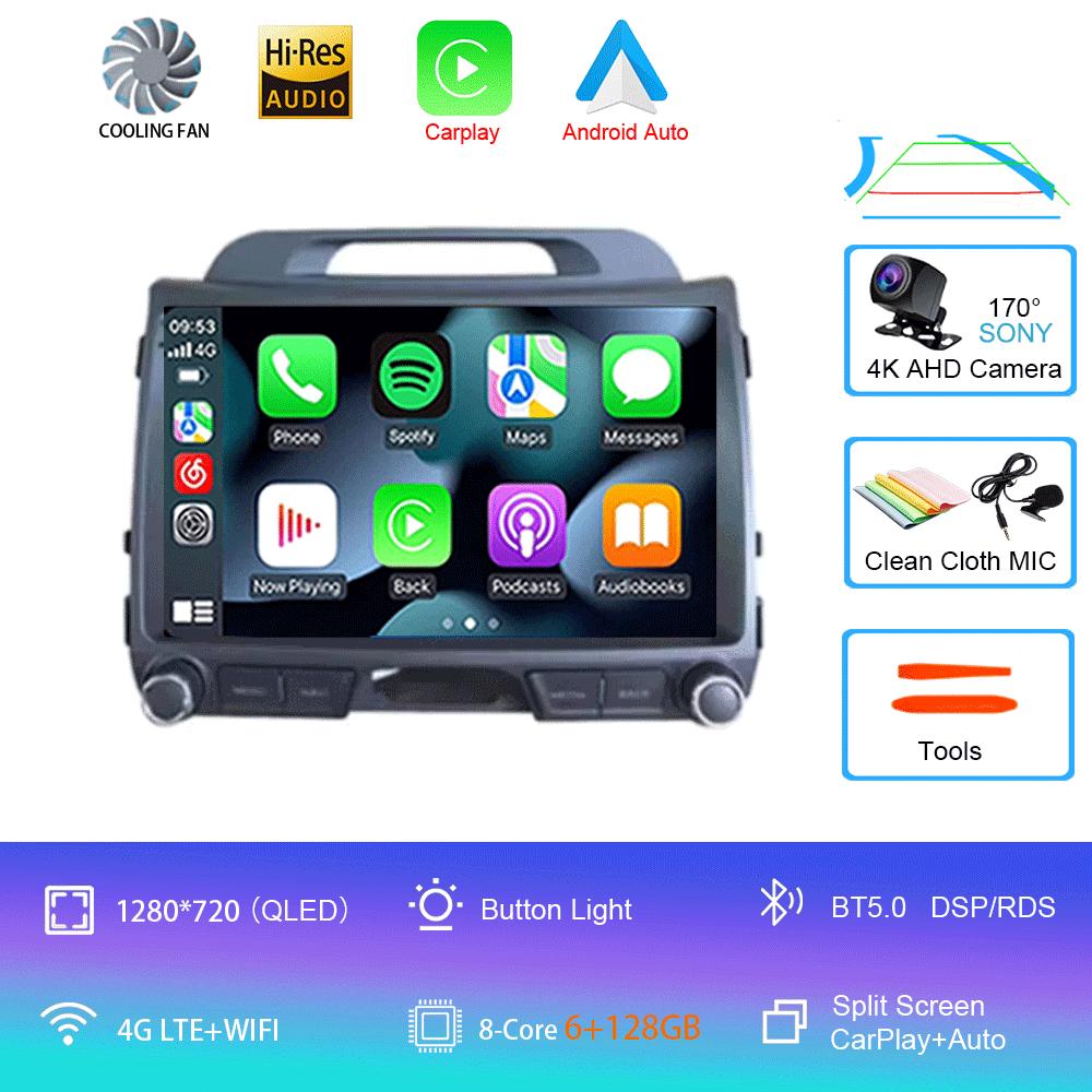 Android 14 For KIA Sportage 3 2010 - 2016 Car Multimedia Player GPS Navigation 9Inch QLED TouchScreen Wireless Carplay WIFI 4G