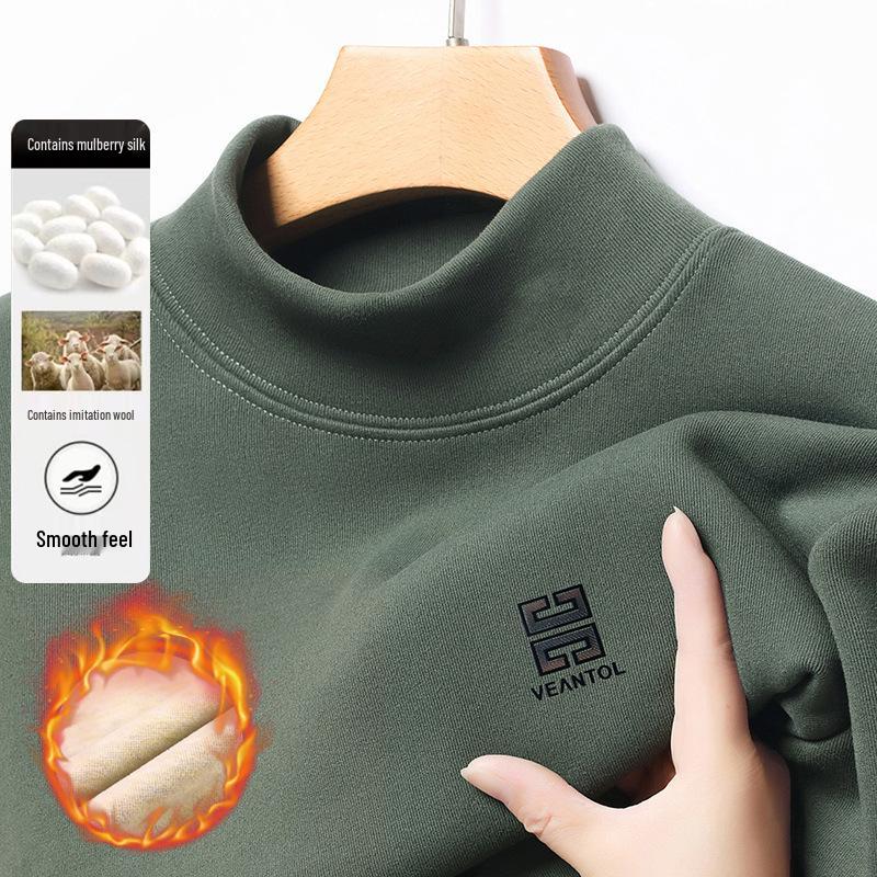Men's Winter Fleece-Lined Casual High Collar Sweatshirt - Dad's Warm Base Layer Top