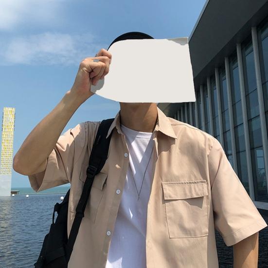 Wiosenna męska koszula cargo z kołnierzykiem, zapinana na jeden rząd guzików, luźna, krótka, w jednolitym kolorze, z kołnierzykiem i rękawami, odzież uliczna, robocza, do dojazdów, do biura, top