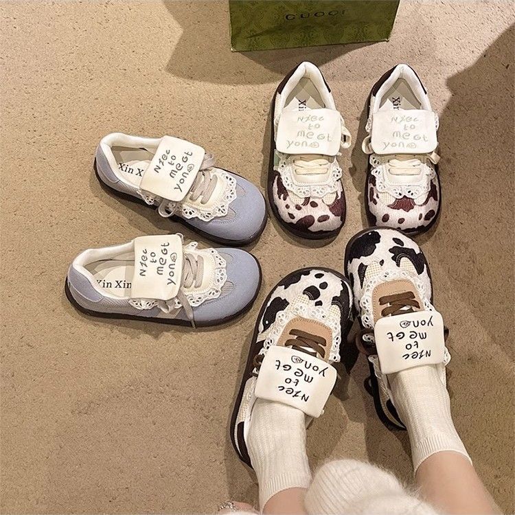 Cute sweet sister puff shoes women 2025 new Internet celebrity explosion flat-bottomed German training shoes retro round head thick baseplate shoes