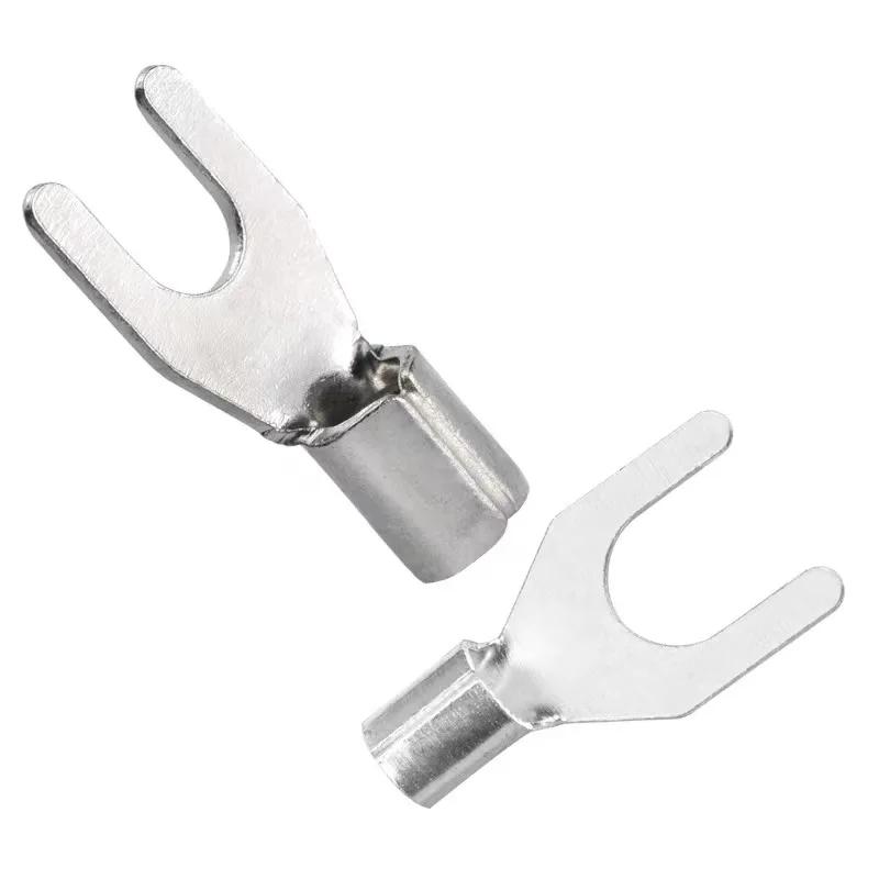 50PCS UT1.5 -10 Non-Insulated Ring Fork U-Type Terminal Tin-Plated Copper Terminals Assortment Kit Cable Wire Connector Crimp