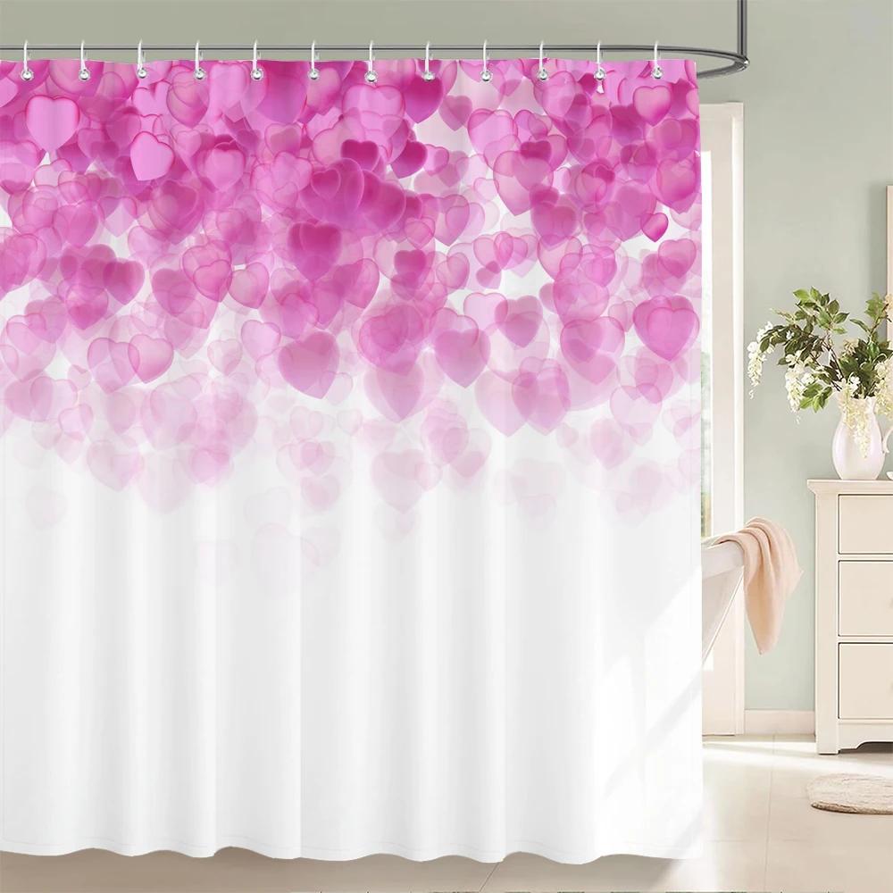 Love Red Rose Shower Curtain Bath Screen Waterproof Fabric Bathroom Decor Large Size 240X180 Valentine's Day Shower Curtains