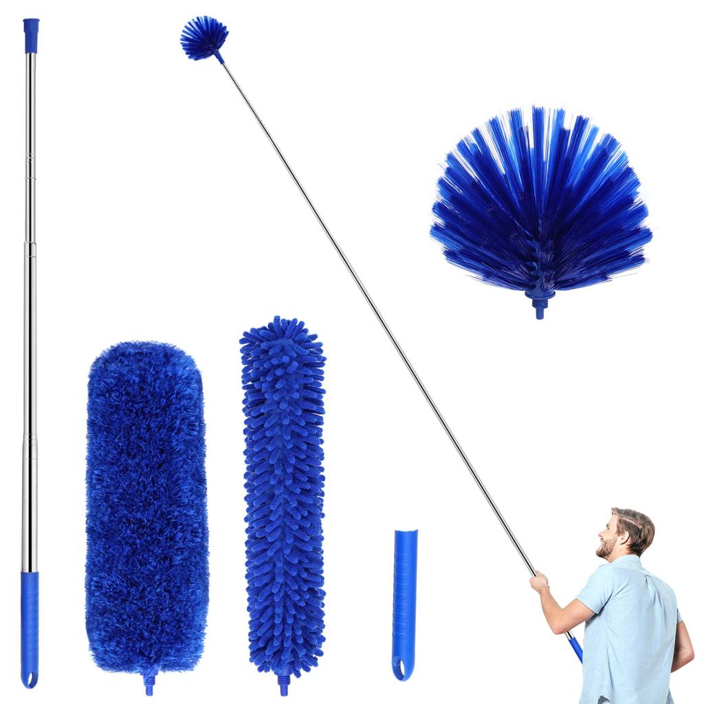 Three piece telescopic long handled cleaning brush set for ceiling fans.