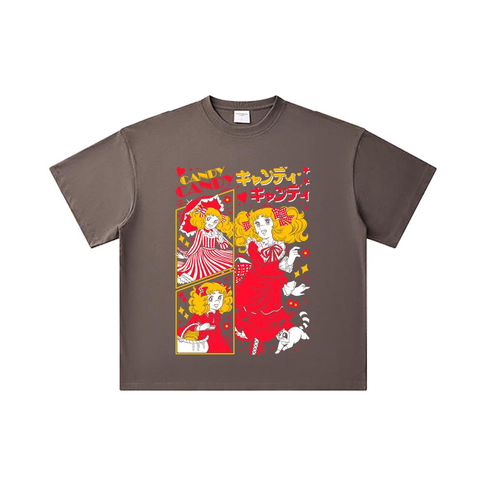 T-shirt unisexe en coton épais 260 g/m², fil double 32, 100 % coton, impression Candy Candy V2