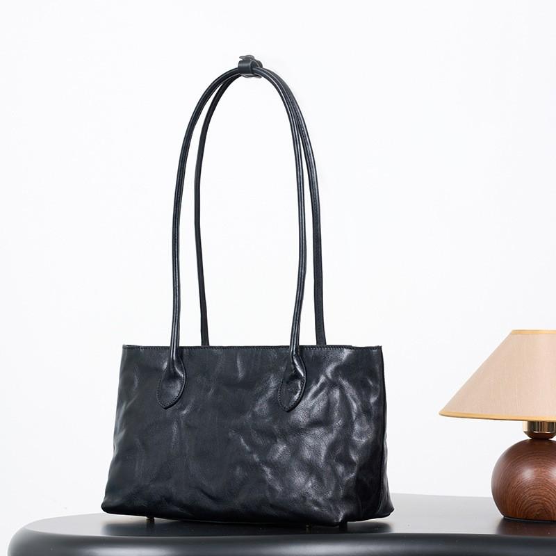 Women's Handbag Large Capacity Genuine Leather Tote Bag Retro Shoulder Tree Cream Vegetable Tanned Cowhide