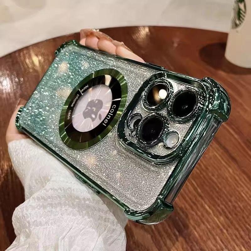Luxury Magnetic Glitter Shockproof Phone Case For iPhone 16 15 14 13 12 11 Pro Max Plus Glass Lens Protection Acrylic Back Cover