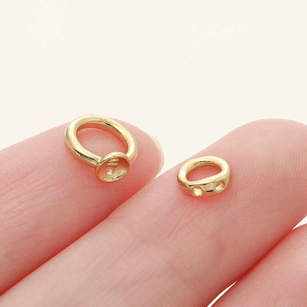 10/20pcs 14/18K Gold Plated Brass End Bead Tip Double Hole Connector Rings for DIY Jewelry Bracelet Necklace Making Supplies