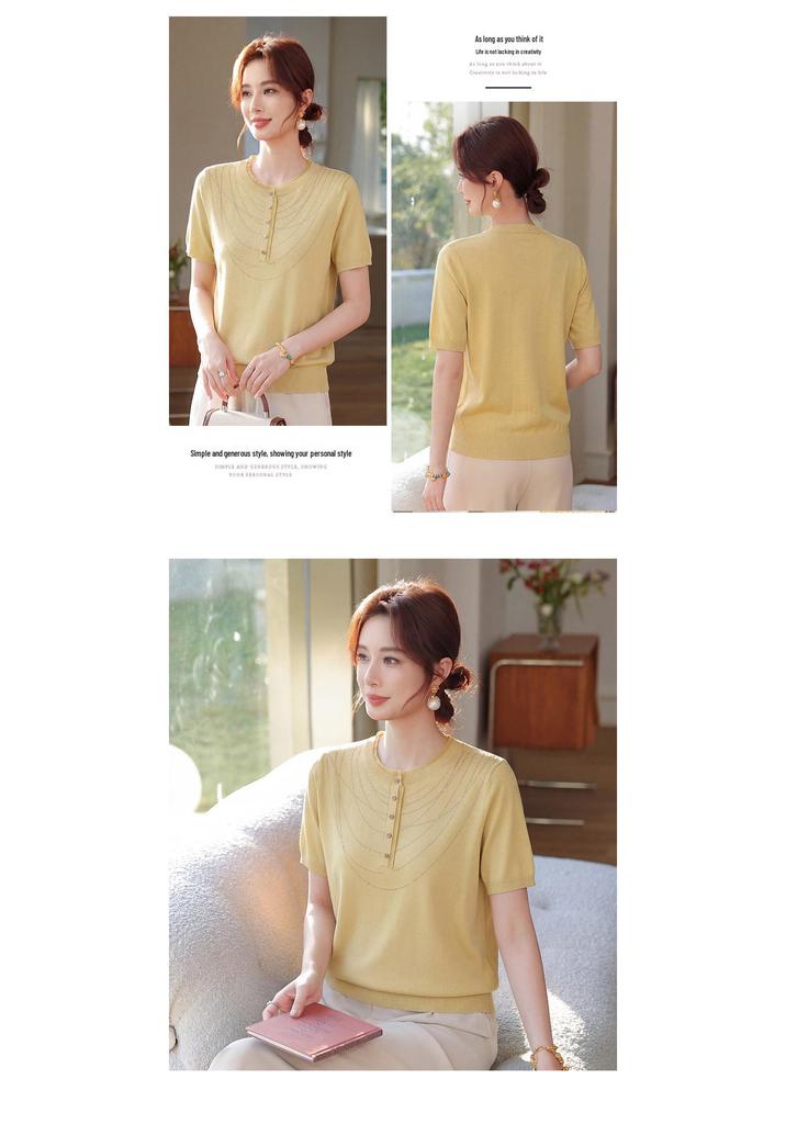 Mother's Day 2026 Ice Silk Short-Sleeve Blouse - New Style, Lightweight Knit for Middle-Aged & Elderly Women