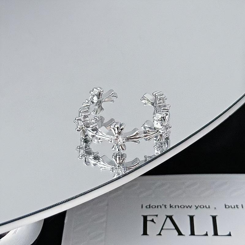Heavy Industry Cross Iris Vintage Personality Open Ring Fashion Niche Premium Sense Stacked Ring Woman