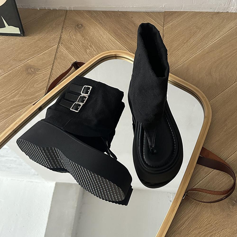 Platform Flats Women Ankle Boots Spring Autumn Clip Toe Shoes Ladies Elegant Belt Buckle Sandalias Booties