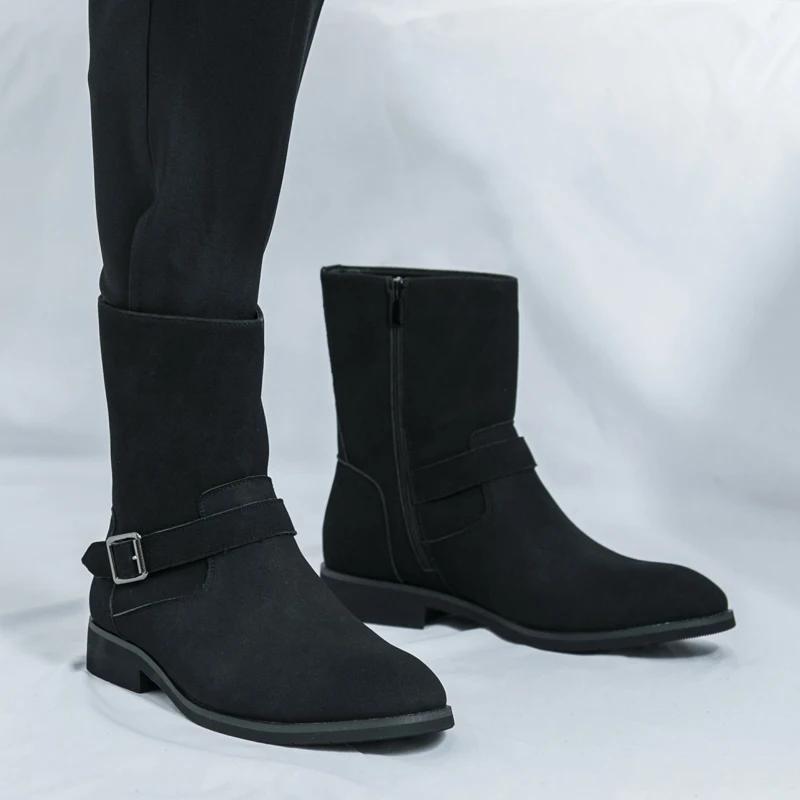 Fashion Men's Pointed Short Boots British Style Work Business Ankle Boots High-quality Brown Suede Fashionable Boots for Men mo-44325