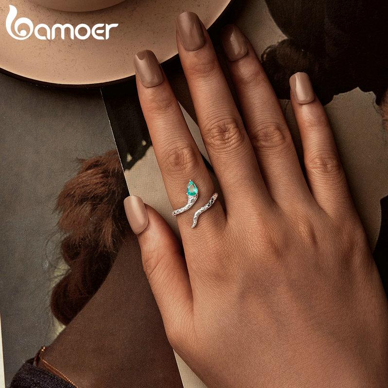 BAMOER 925 Sterling Silver Coiled Snake Ring Unique Design Ring With Formal Attire For Women Fine Jewelry Party