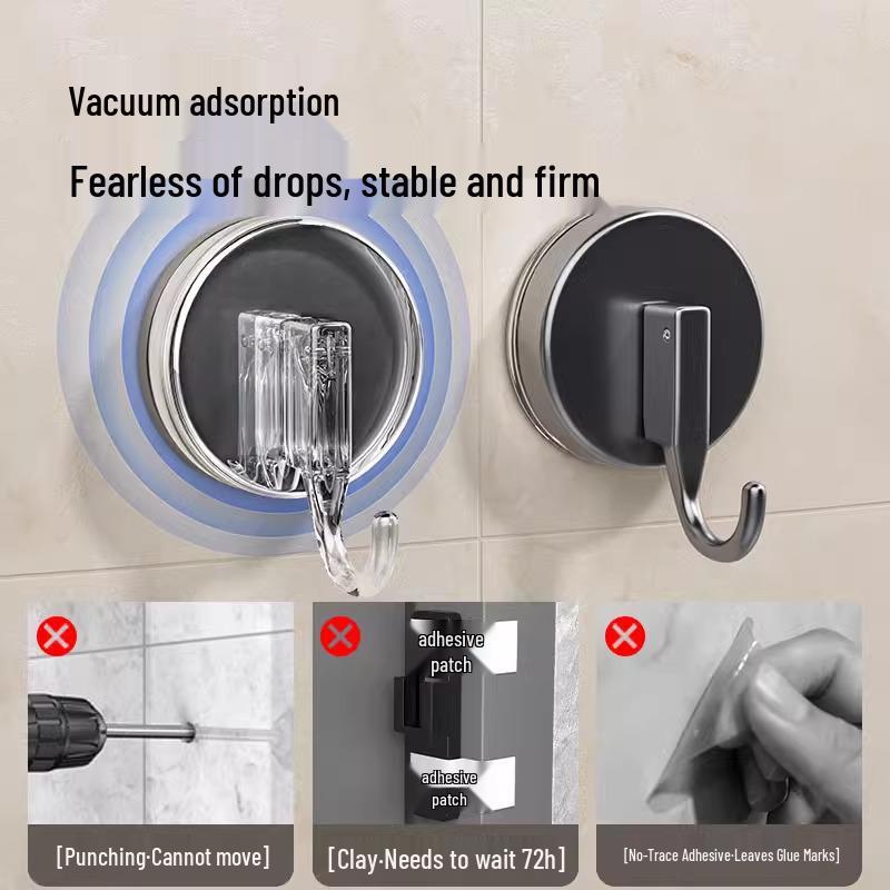 No-Drill Suction Cup Hook: Strong, Trace-Free Adhesive for Kitchen, Bathroom, and Door Use