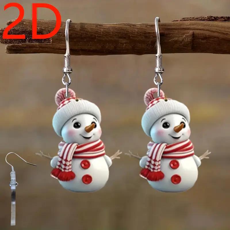 Christmas cross-border new cartoon snowman earrings flat acrylic creative cute snowman doll earrings jewelry