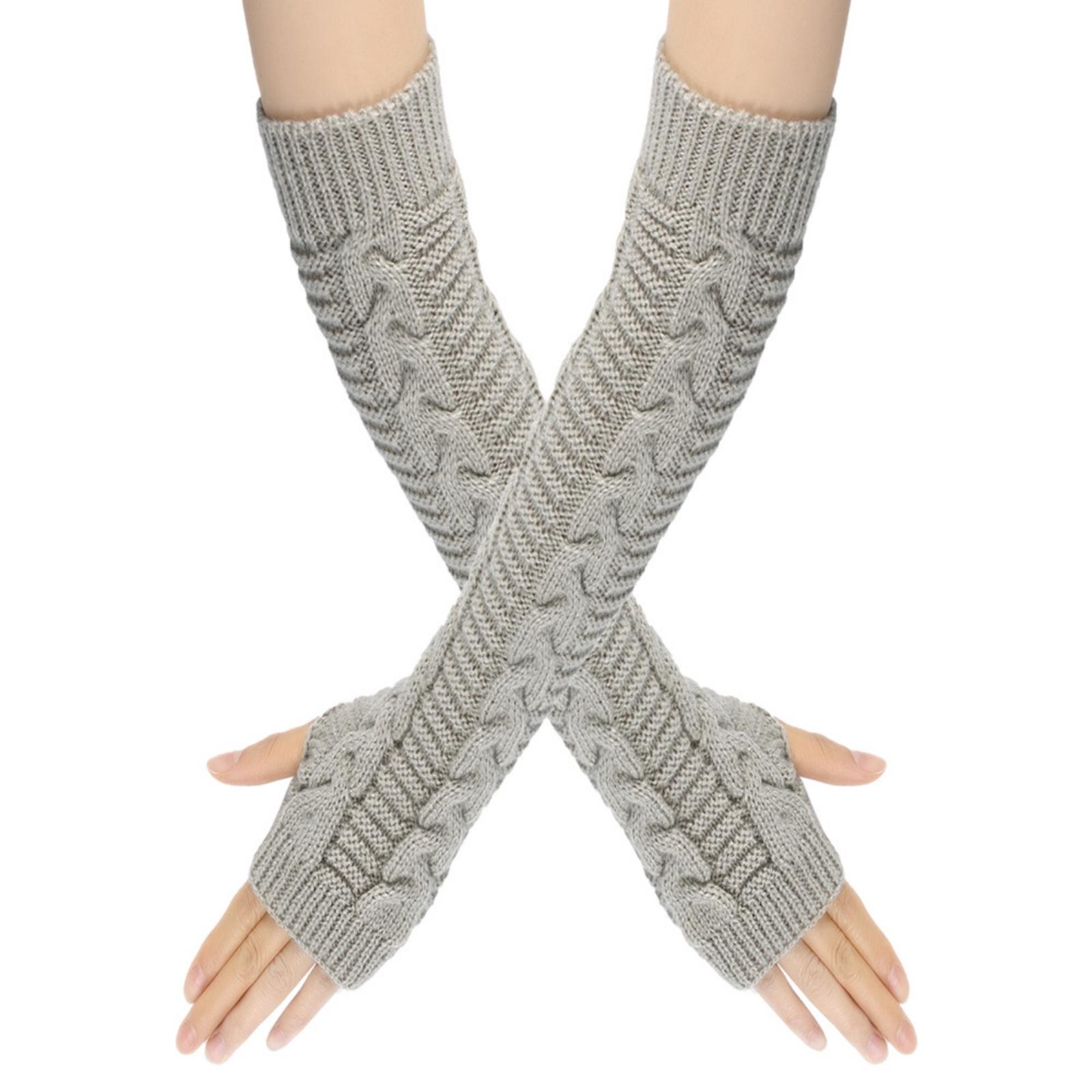 

Women s Winter Warm Wool Gloves, Fingerless Long Sleeve Extended Gloves One Size