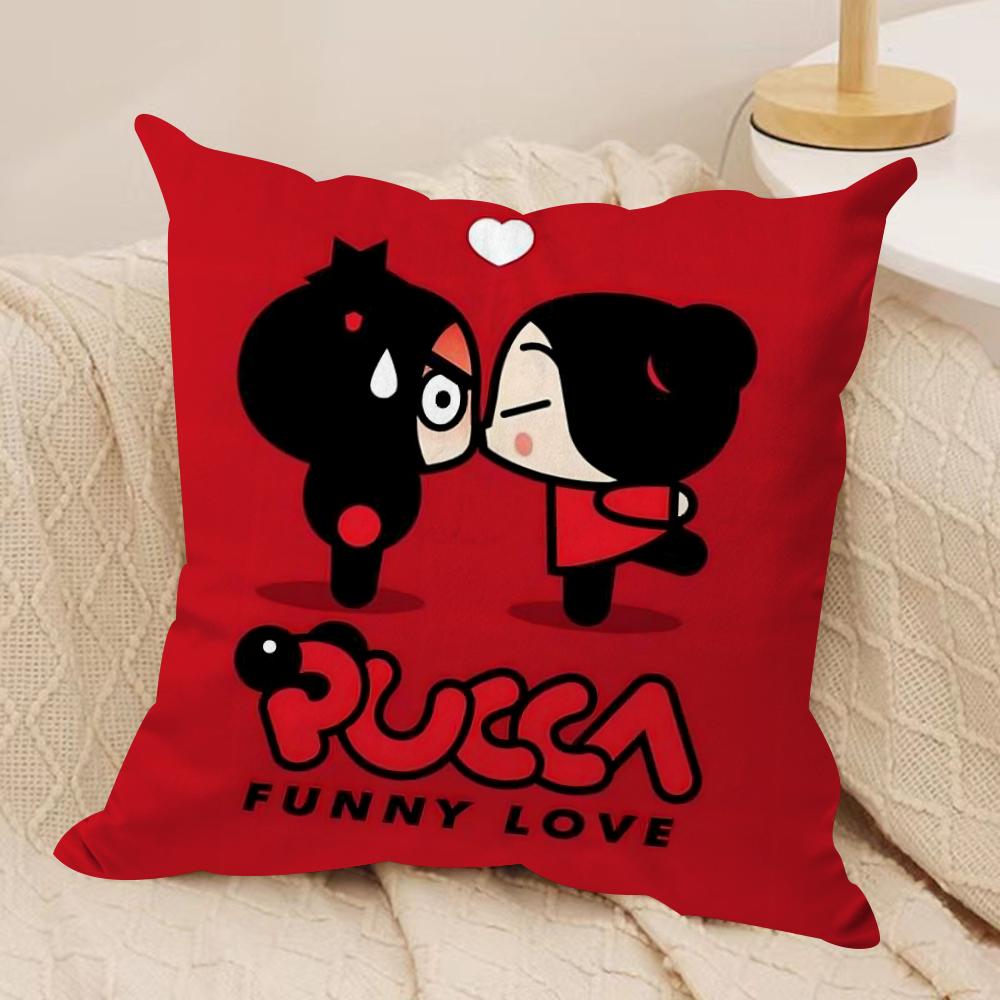 Kawaii P-Pucca Anime Cushion Cover Silky Short Plush Double-Sided Printed Pillow Case for Sofa All Seasons Home Decor Gift
