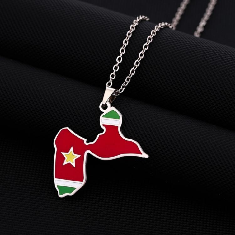 Guadeloupe Map Pendant Necklace Map and Flag Neckchain 50cm Length Choker Chain