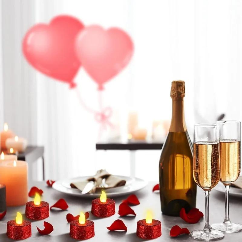 12/6/3/1Pcs Glitter LED Candles Battery Operated Tea Light Flameless Electric Candles Xmas Wedding Party Decorations Table Lamp