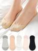 5 Pairs Women's Soft Breathable Ankle Short Socks, Spring Summer Solid Color White Black Anti-Slip Boat Socks, Christmas Gift