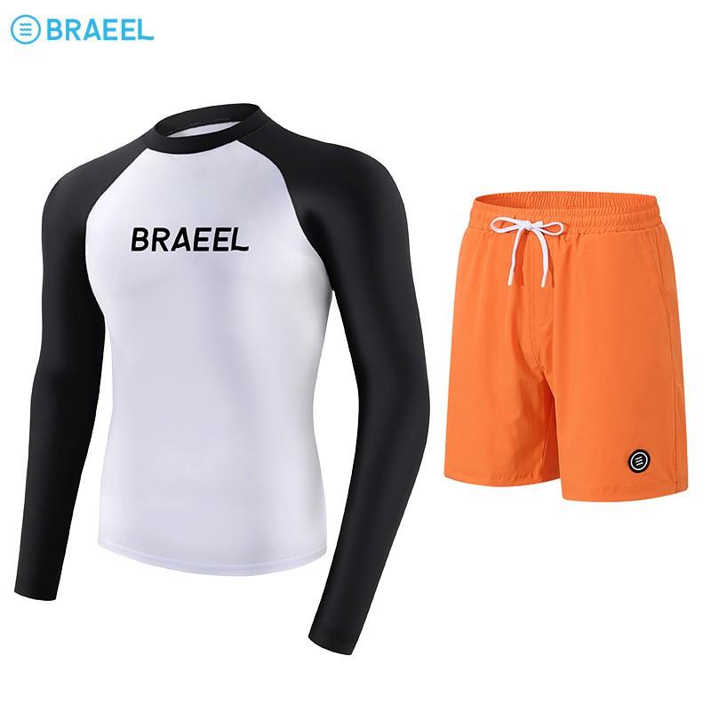 Mens UV Protection Rash Guard Set Long Sleeve Top Pants Surfing Diving Snorkeling Water Sports