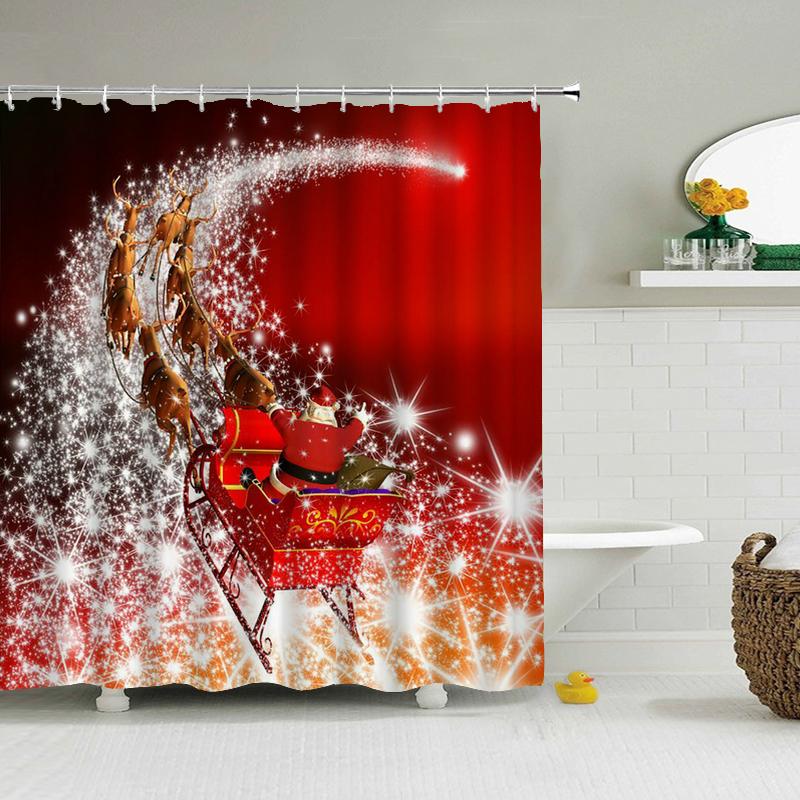 Frohe Weihnachten Duschvorhänge 3D Badvorhänge Schneemann Weihnachtsmann Baum Hirsch Dekorativer Polyesterstoff 180*240Cm Sichtschutz