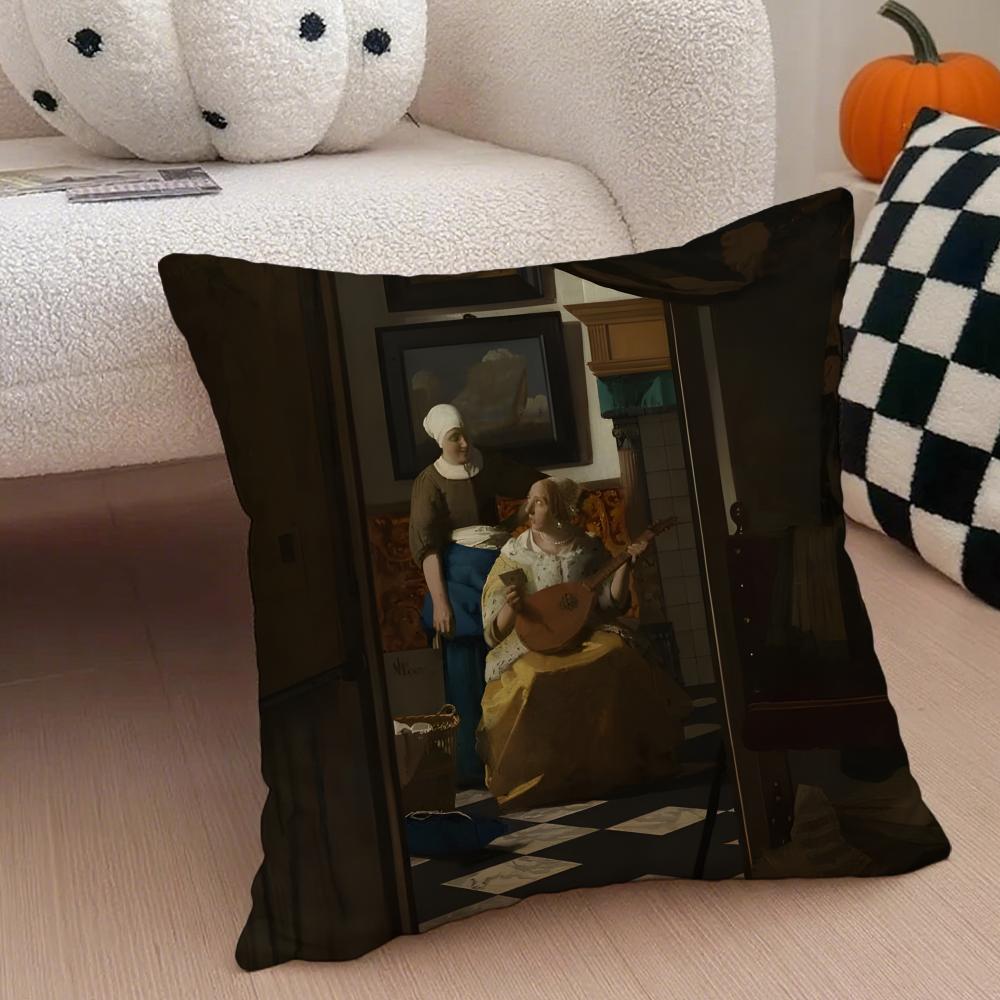 J-Johannes V-Vermeer Cushion Cover Linen Pillow Case Soft Breathable Protective Couch Room Decoration